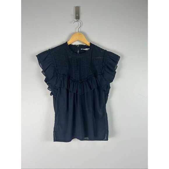 Veronica Beard 'Tamsyn' Ruffle Detail Top Navy - Size 8 - Picture 3 of 9